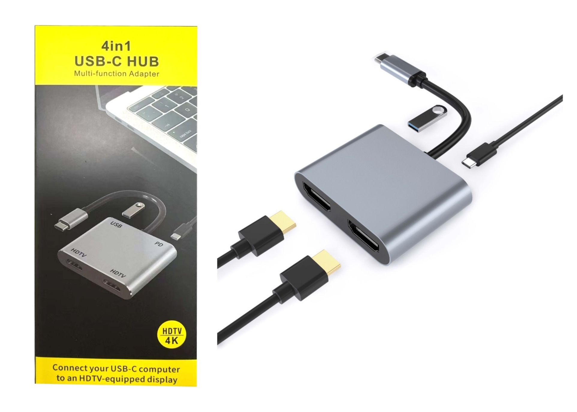 Bilişim Burada PL-5580 4 İn 1 Type-C to 2X HDMI + USB+Type-C Çevirici Dönüştürücü